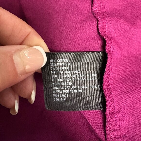 East 5th Blouse Womens Size Large Fuchsia Button-Down Long Sleeve V-Neck Top - Picture 6 of 8